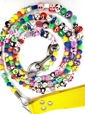 Funky Dog Leash – Whimsical Characters & Rhinestone Sparkle - Handmade-Beaded